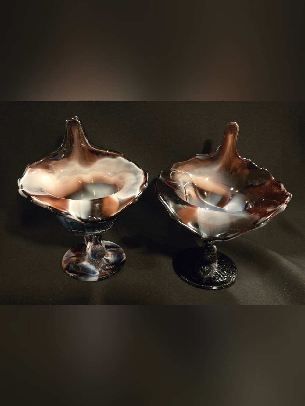Vintage Sowerby Handblown Art Glass Compote - Purple and Cream